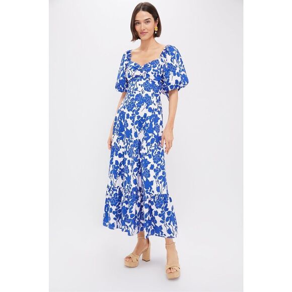 Hyacinth House Tuckernuck Blue Floral Seaport Midi Dress size S Blue White - Picture 1 of 11